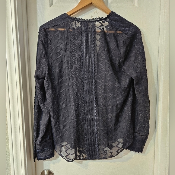 Rebecca Taylor Ls Emb Chiffon Top Navy Blue - Picture 4 of 7